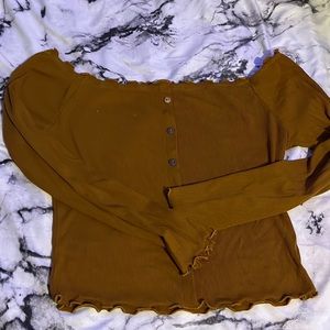 Shirt, brown, off the shoulder